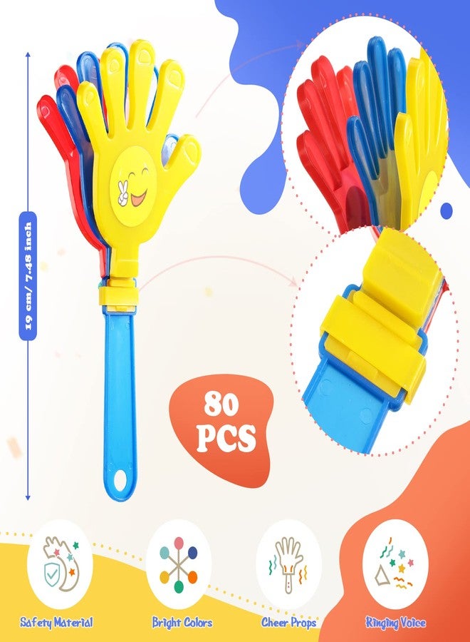 Sratte 80 Pcs Hand Clappers Plastic Noise Makers Party Favors Game Accessories Clapping Hands Noisemakers for Sporting Events Company Fiesta Party Birthday Gift Supplies (7.5 Inch, Sticker Style) - Image 2